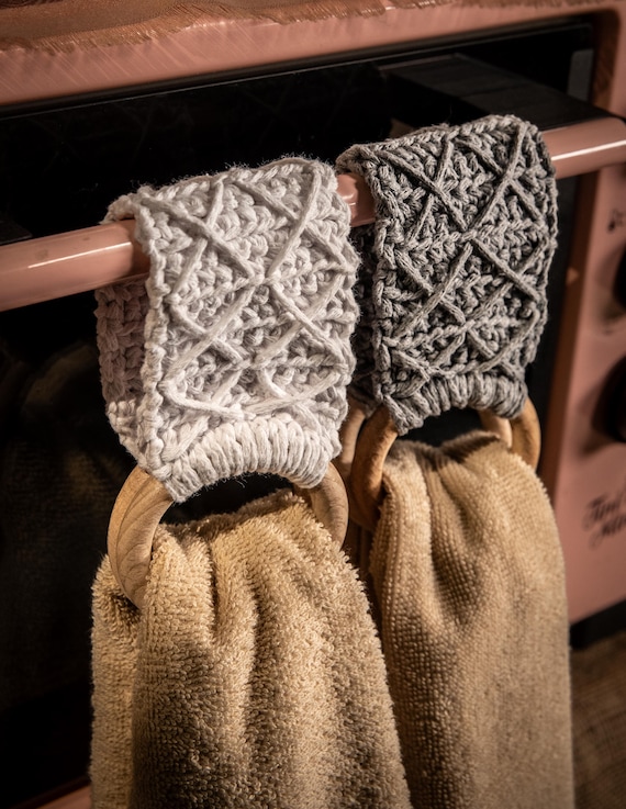 Handmade Crochet Kitchen Towel Holder: Hanging Dish Towel Ring