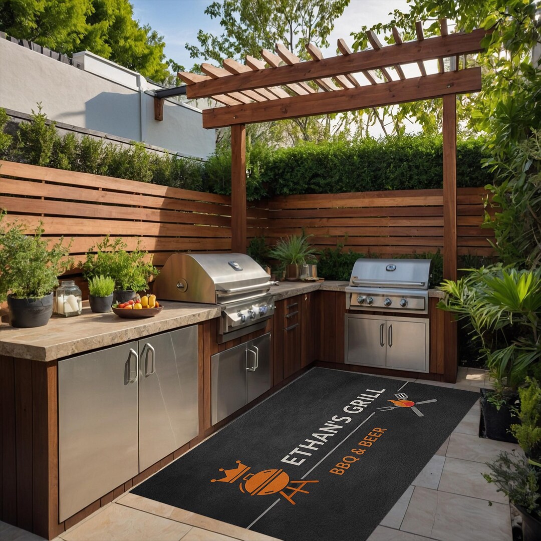 Custom Grill & Beer BBQ Mat – Personalized Low Pile Outdoor Barbecue ...