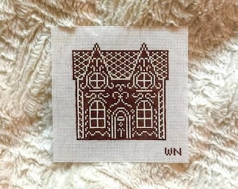 Gingerbread House Needlepoint Canvas – Hand Painted Christmas Needlepoint, Holiday Cookie House Design