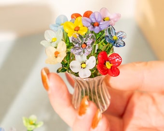 Mini Glass Flower Bouquet,Personalized Gift for Her,Choose Flowers + Vase,Home Decor,Birth Flowers Bouquet