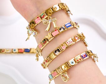 Custom Italian Charm Bracelet, Gold Italian Bracelet Charm, Italian Charm Bracelet, Vintage Best Friend Bracelet,Halloween Xmas Gift for Her