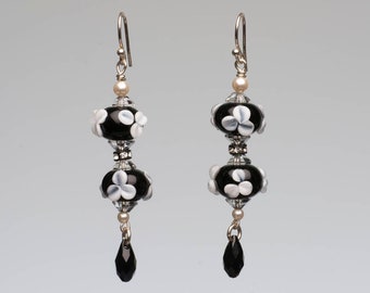 Black and White Victorian Style Dangle Earrings