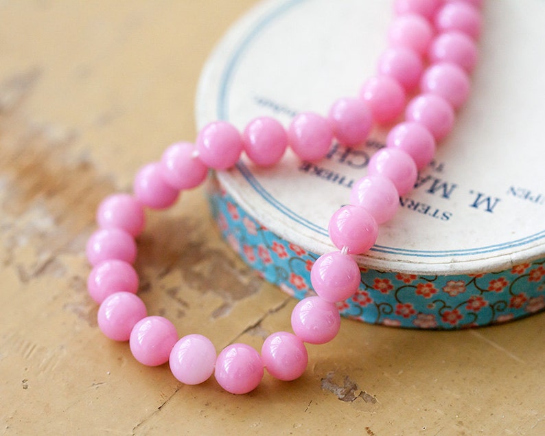Pink Glass Beads Round Bubblegum Pink Vintage Japan Glass Etsy
