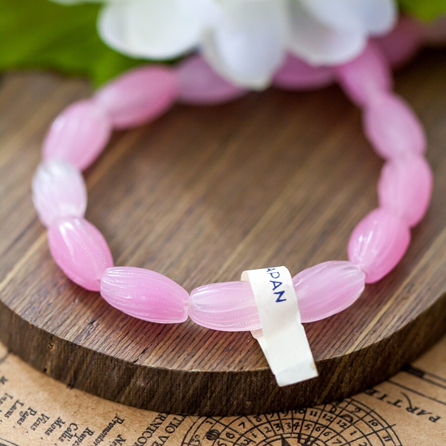 Pink Glass Beads Vintage Oval Pink Givre Japan Glass Beads Etsy