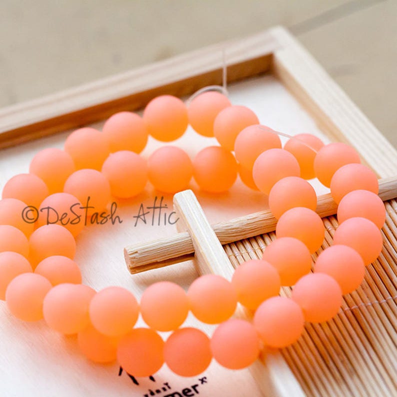Frosted Bright Orange Round Beads 10mm