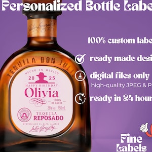 Étiquette rose Don Julio personnalisée fille - étiquette de tequila Reposado imprimable pour anniversaire, étiquette personnalisable, anniversaire, mariage, cadeau de remise des diplômes