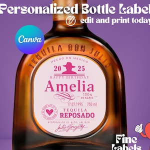 Don Julio Custom Label Canva Template, Custom Pink Don Julio Label Girl, Tequila Label for Birthday, Label Customizable, Anniversary,Wedding