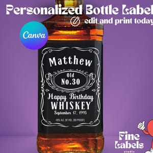 Printable Whiskey Label Canva Template Custom Vintage Black Label, Personalized Bottle Label, Birthday, Anniversary, Wedding, Graduation