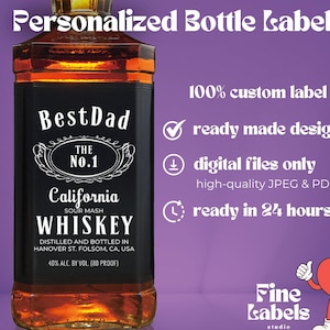 Printable Whiskey Label, Custom Vintage Black Label, Best Dad Personalized Bottle Label, Birthday, Anniversary, Wedding, Groomsman