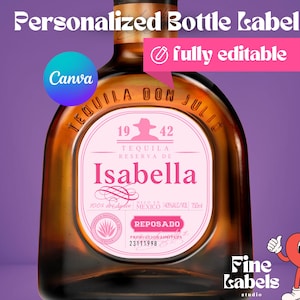 Don Julio Reposado Blanco Anejo Custom Labels - Fully Customizable Canva Templates, Custom Pink Don Julio Label Girl, Tequila Label