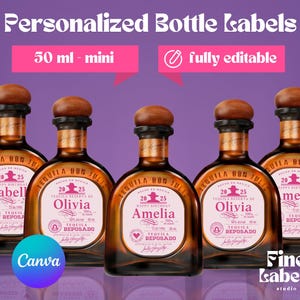 Étiquette personnalisée Don Julio, modèle toile 50 ml, étiquette pour mini bouteille de tequila rose, anniversaire fille modifiable, mariage, cadeau d&#39;anniversaire, mini bouteilles