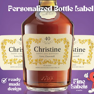 Personalized Cognac Bottle Label For Cakes and Bottles, Custom Bottle Label, Birthday Gift, Anniversary, Wedding, Graduation, Groomsman Gift