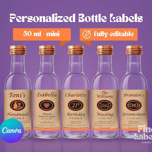 Custom Mini Vodka Bottle Label Template: Personalized Favor, Editable Canva Design (Digital Download)