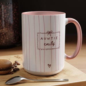 Custom Name Auntie Mug, Baby Announcement Striped Coffee Cup for Aunt ...