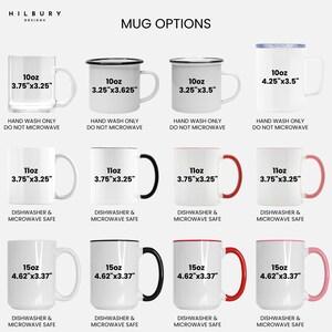 May include: A selection of mugs in various sizes and styles. Options include clear glass, enamel-style, and ceramic mugs with black, red, and pink accents. Sizes range from 10oz to 15oz, with dimensions like 3.75" x 3.25" and 4.62" x 3.37". Some are dishwasher and microwave safe.