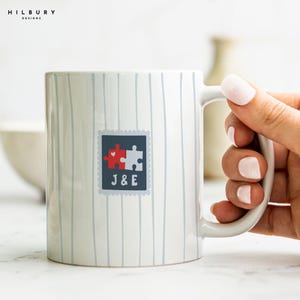 Personalized Couple Initials Mug, Striped Coffee Cup, Custom Romantic Mug for Gf Bf, Anniversary Gift for Boyfriend Girlfriend, Wedding Gift