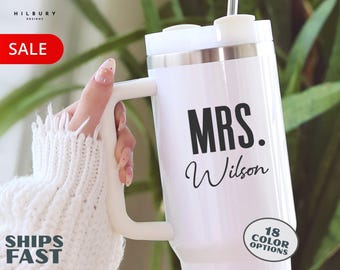 Bride Tumbler Personalized, 40oz Tumbler with Handle, Custom Bride Cup, Bride to Be Gift, Wedding Gift for Bride Travel Cup, Engagement Gift