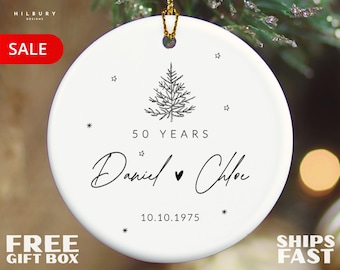 50th Wedding Anniversary Ornament Personalized, Custom 50 Year Wedding Ornament, Golden Anniversary Christmas Gifts for Parents Married