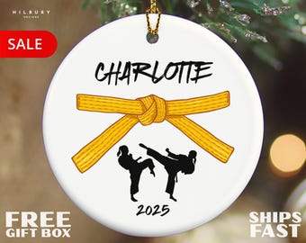 Personalized Karate Christmas Ornament, Custom Kids Karate Ornament, Martial Arts Gift, Black Belt Karate Ornaments for Girls and Boys