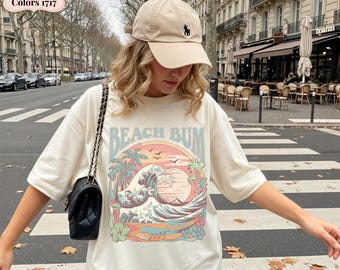 Beach Bum Retro T Shirt Pastel Summer Tee, Custom Year Coastal Surf Shirt, Vintage Beachwear Gift