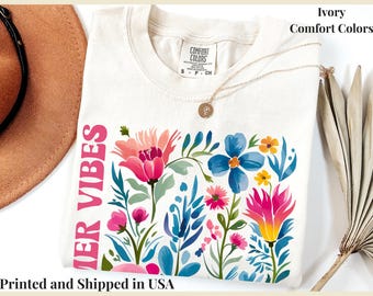 Boho Wildflowers Summer Vibes Shirt, Cottagecore Tee, Floral Graphic, Cute Gift for Women, Vacation Outfit