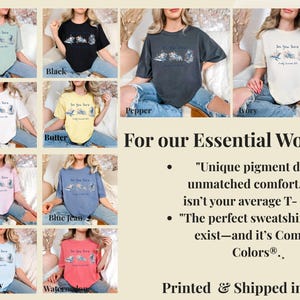 May include: A collection of ten short-sleeve t-shirts in various colors including bay, black, pepper, ivory, white, butter, blossom, blue jean, chambray, and watermelon, each featuring a graphic print with the text See you later.