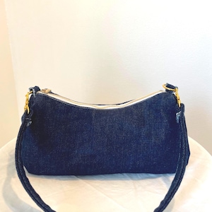 Mini sac baguette en jean femme – Fait main – Doublure vichy ou toile de Jouy