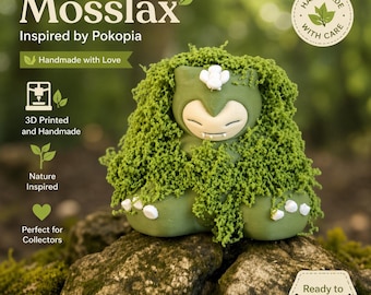 Mosslax 3D drukowana i ręcznie robiona figurka – Mossy Snorlax – Pokopia – Nintendo Switch – prezent dla gracza – kolekcjonerski towarzysz na biurko – inspirowany Pokopią