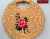 Vintage 1950s/ 60s round straw raffia beach purse large