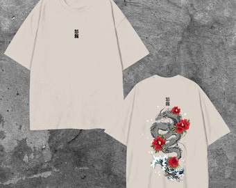 T-shirt unisexe à motif de tatouage de dragon japonais, style streetwear.