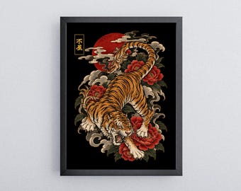 style tatouage imprimé mural numérique tigre