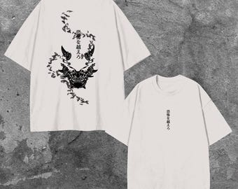 Camiseta vintage de algodón con máscara samurái: ropa urbana japonesa unisex