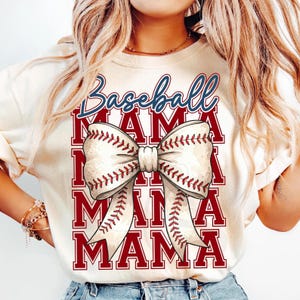 Baseball Mama PNG, Laço Coquette Baseball Sublimation, Design de Camiseta Game Day Mom para Download