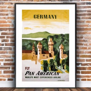 Cartaz de viagem vintage da Pan Am Alemanha / Arte da Pan American Airways de 1948 / Decoração de parede retrô / Download digital