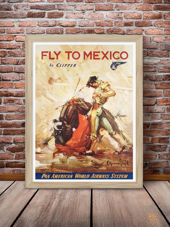 Vintage Pan Am Mexico Travel Poster, Ricardo Lloyd Art, 1950s