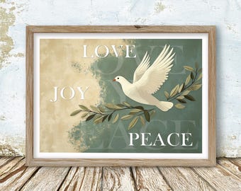 Dove Christmas Print | Love Joy Peace Holiday Wall Art | Christmas Clipart (Digital Download)
