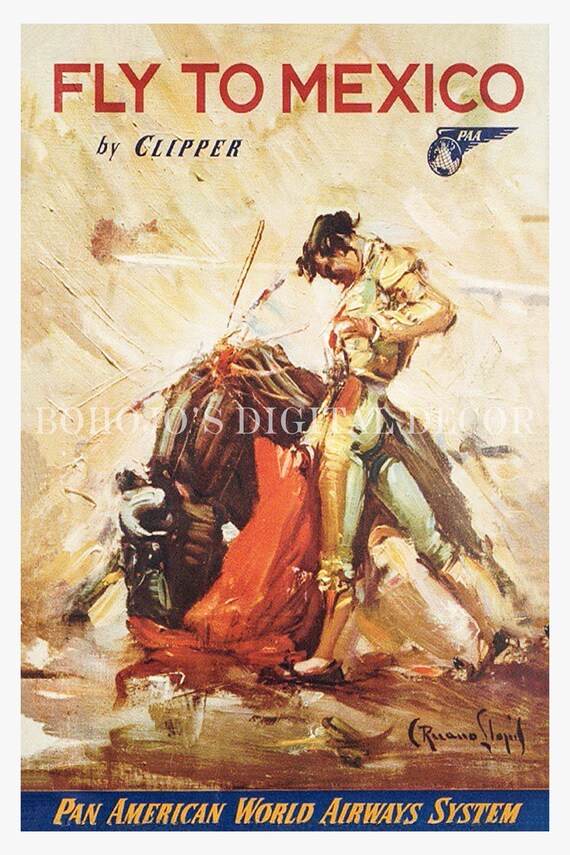 Vintage Pan Am Mexico Travel Poster, Ricardo Lloyd Art, 1950s