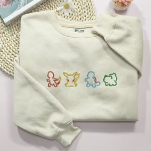 Bulbasaur Pikachu Squirtle Friends Embroidered Sweatshirt Anime PKM Sweater Lover Couple Gifts