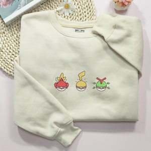 Pikachu Anime Friends Embroidered Sweatshirt Anime PKM Sweater Lover Couple Gifts