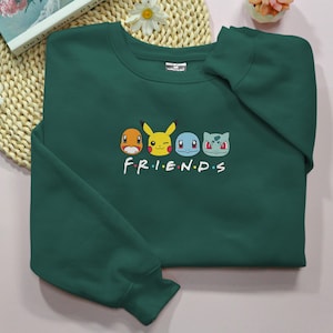 Pikachu Bulbasaur Charmander Friends Embroidered Sweatshirt, Pikachu PKM EMB Matching Birthday Shirts, Pikachu Japan Anime T-shirt