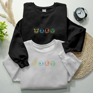 Pikachu Bulbasaur Charmander Friends Embroidered Sweatshirt, Pikachu PKM EMB Matching Birthday Shirts, Pikachu Japan Anime T-shirt
