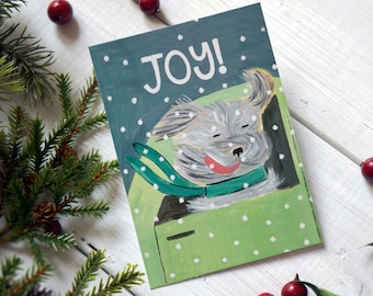 Shaggy dog scarf JOY Christmas Card holiday card pack cute dog christmas cards  winter Canada envelopes 10 pack cheap shipping