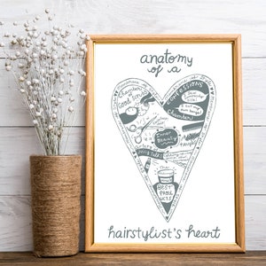 Anatomy of a Hairstylist's heart wall print inkjet heart hairstylist hairdresser gift