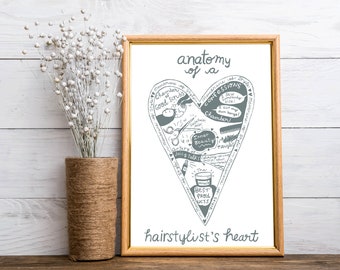 Anatomy of a Hairstylist's heart wall print inkjet heart hairstylist hairdresser gift