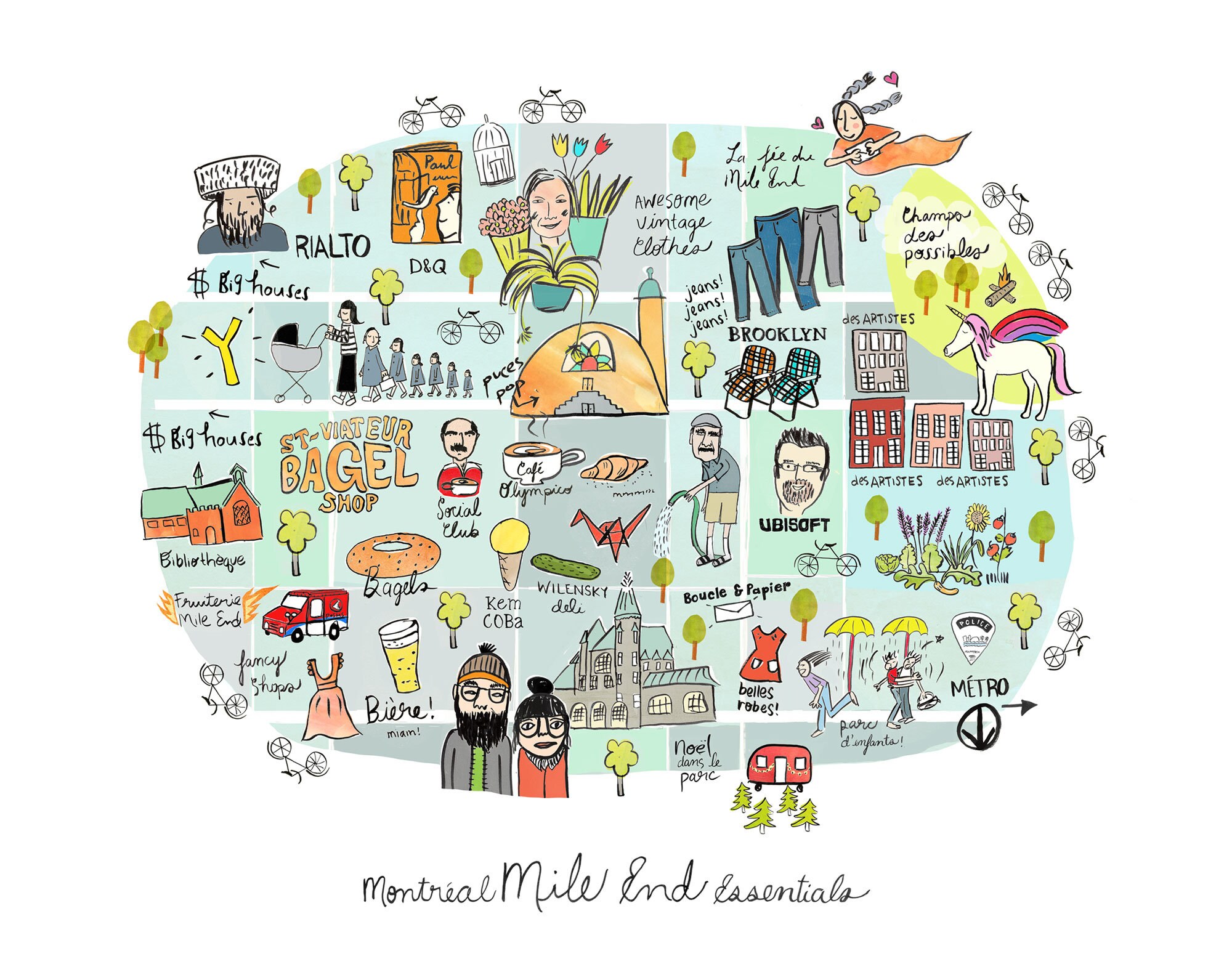Mile End Montreal Map Montreal Mile End Essentials Map Illustration Illustrated | Etsy Uk