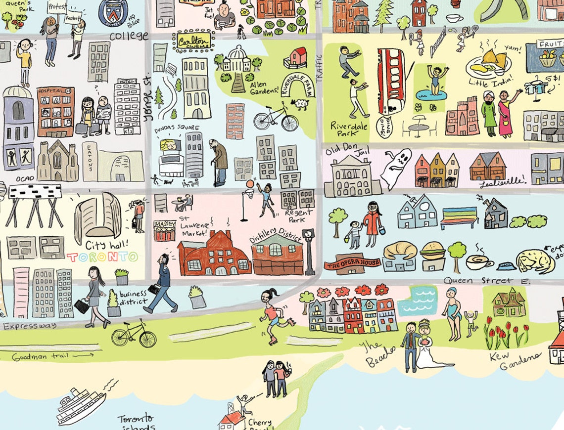 Toronto Map Illustration Illustrated Toronto Map 12x16 | Etsy