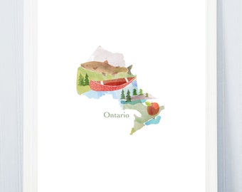 Ontario Map print watercolours collage Canada Art Canada Map Art unframed canada Province map wall art unframed 8 x 10 11 x 14 12x18