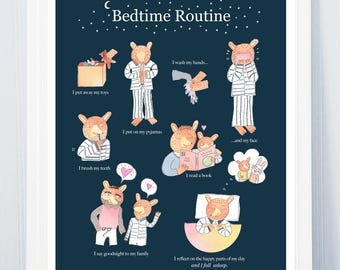 Bedtime Routine Kids Poster Growing Up poster kids bedroom art print wall art kids art illustration nursery art 11x14 night time kids wall