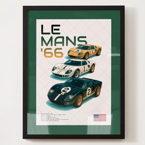 Le Mans 1966 Ford GT40 Print | Vintage Racing Poster | 24 Hours of Le Mans Wall Art | Digital Download | Car Enthusiast Gift