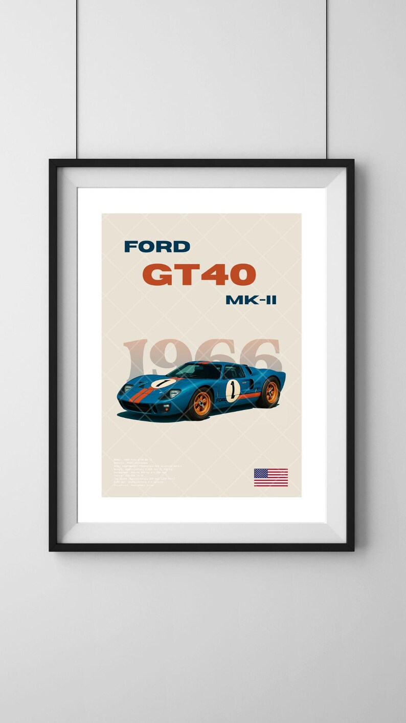Ford GT40 MK-II Le Mans 1966 Race Car Poster (digital Download) - Etsy ...